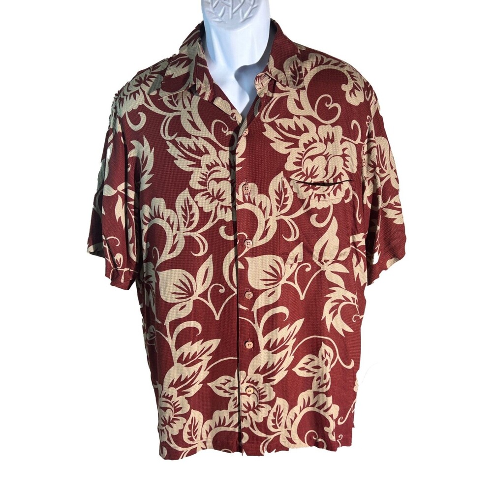 CARIBBEAN ROUNDTREE‎ & YORK Men's Short Sleeve Button Down Rayon Shirt Medium